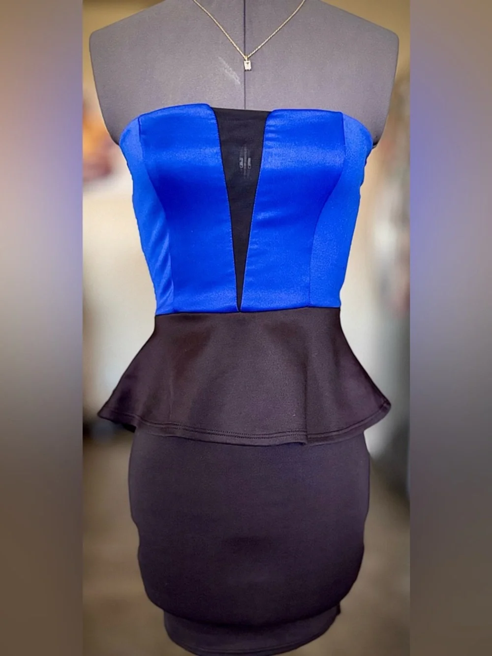 Wet Seal Dresses | Y2k Black Blue Mesh Peplum Mini Dress Strapless Wet Seal Xs | Color: Black/Blue | Size: Xs | Relloved's Closet